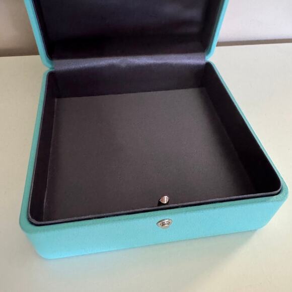 Tiffany & Co Lux Leather Blue Hinged Jewelry Watch Presentation Box Square - Picture 6 of 10